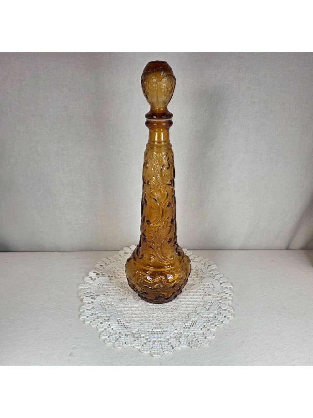 Vintage Italian Empoli Amber Glass Genie Bottle Decanter Rossini Style 1970s MCM - Picture 4 of 10